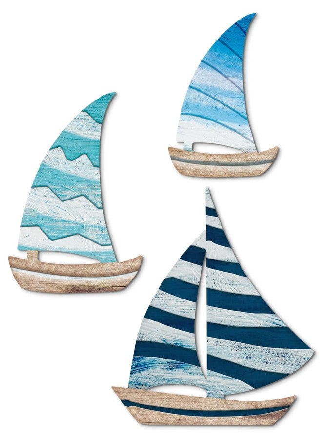 Putuo Decor Wooden Sailboat Wall Art Set of 3, Coastal Nautical Decor Self-Adhesive Sculptures, Beachy Lake House Wall Decor for Japandi Bedroom Bathroom Nursery - Image 1